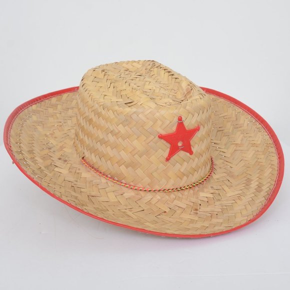 Other - Kids Straw Cowboy Hat w/ Red Star Sheriff Play Chin Strap NEW